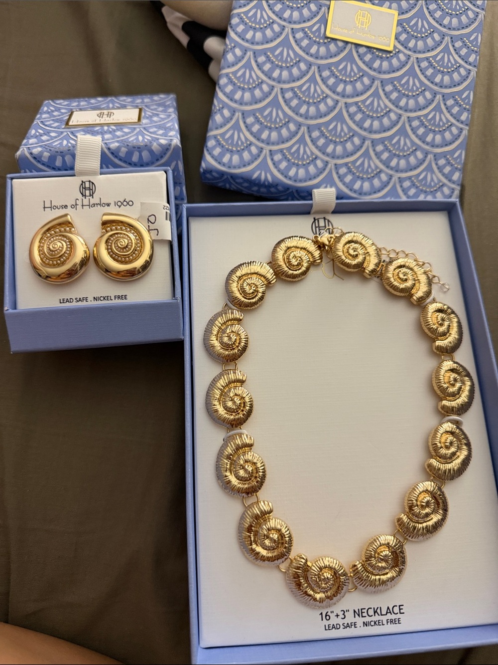 House of Harlow 1960 Gold Spiral Medallion Necklace with Matching Earrings